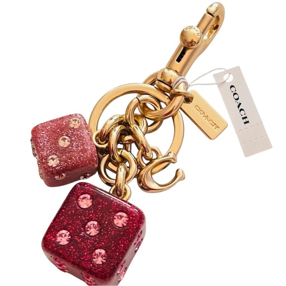 NWT 2026 Coach Dice Bag Charm – Pink Crystal | Gold Tone | With Dust Bag - Picture 3 of 3